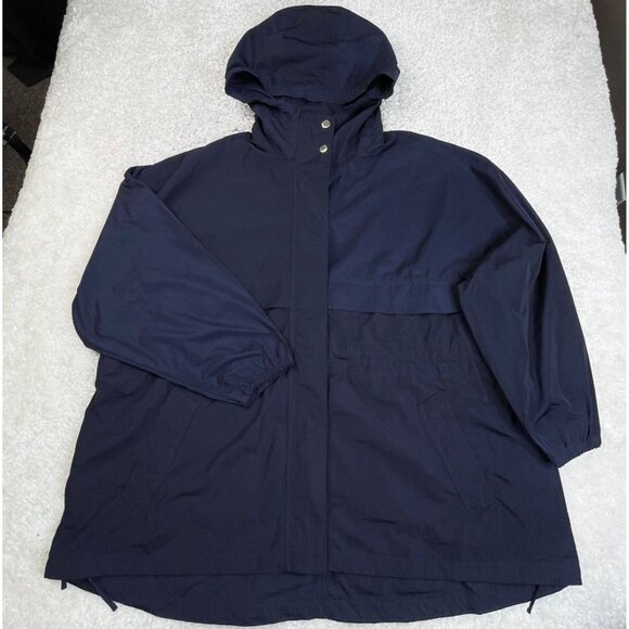 Athleta Rainfall Swing Hooded Zip Parka Jacket Navy Blue L/XL - Picture 2 of 13
